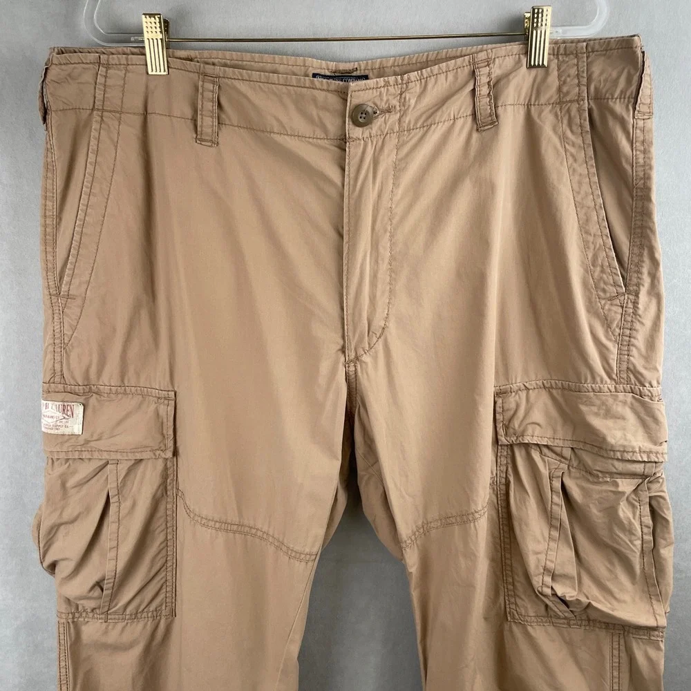 VTG Polo Jeans Co Ralph Lauren Men Cargo Pants Tan Khaki 40x30 Cotton Safari Y2K
